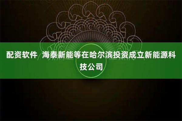 配资软件  海泰新能等在哈尔滨投资成立新能源科技公司